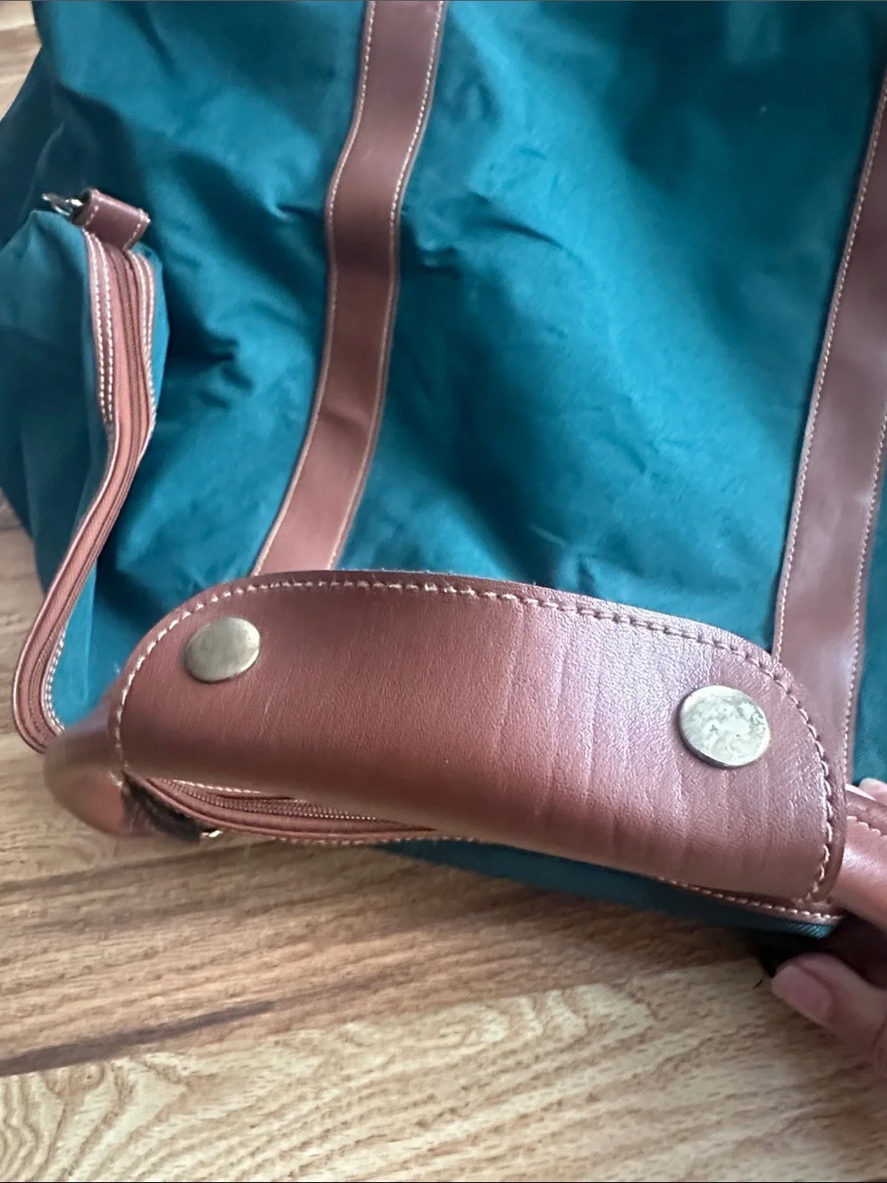 Ralph Lauren Green Canvas Weekender Bag with Brown Faux Leather Trim